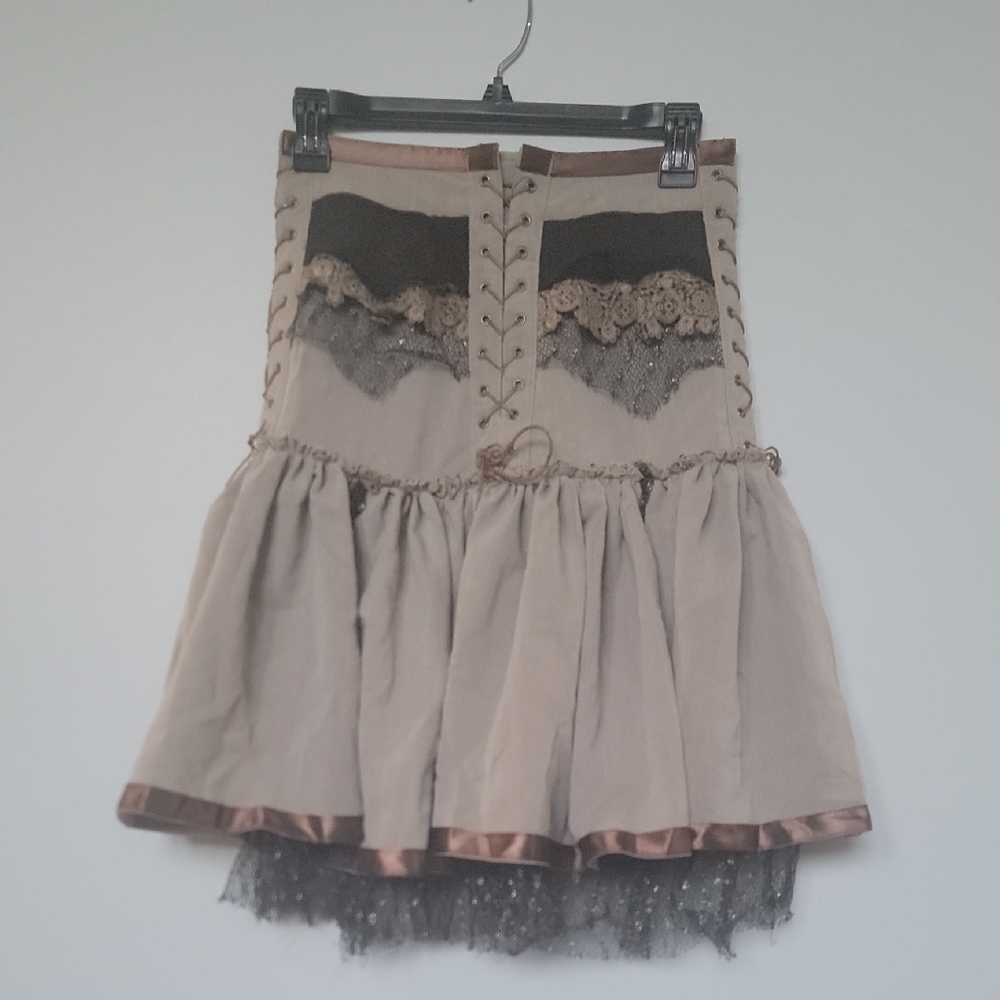 Ariella Tan and Black Lace Mini Skirt